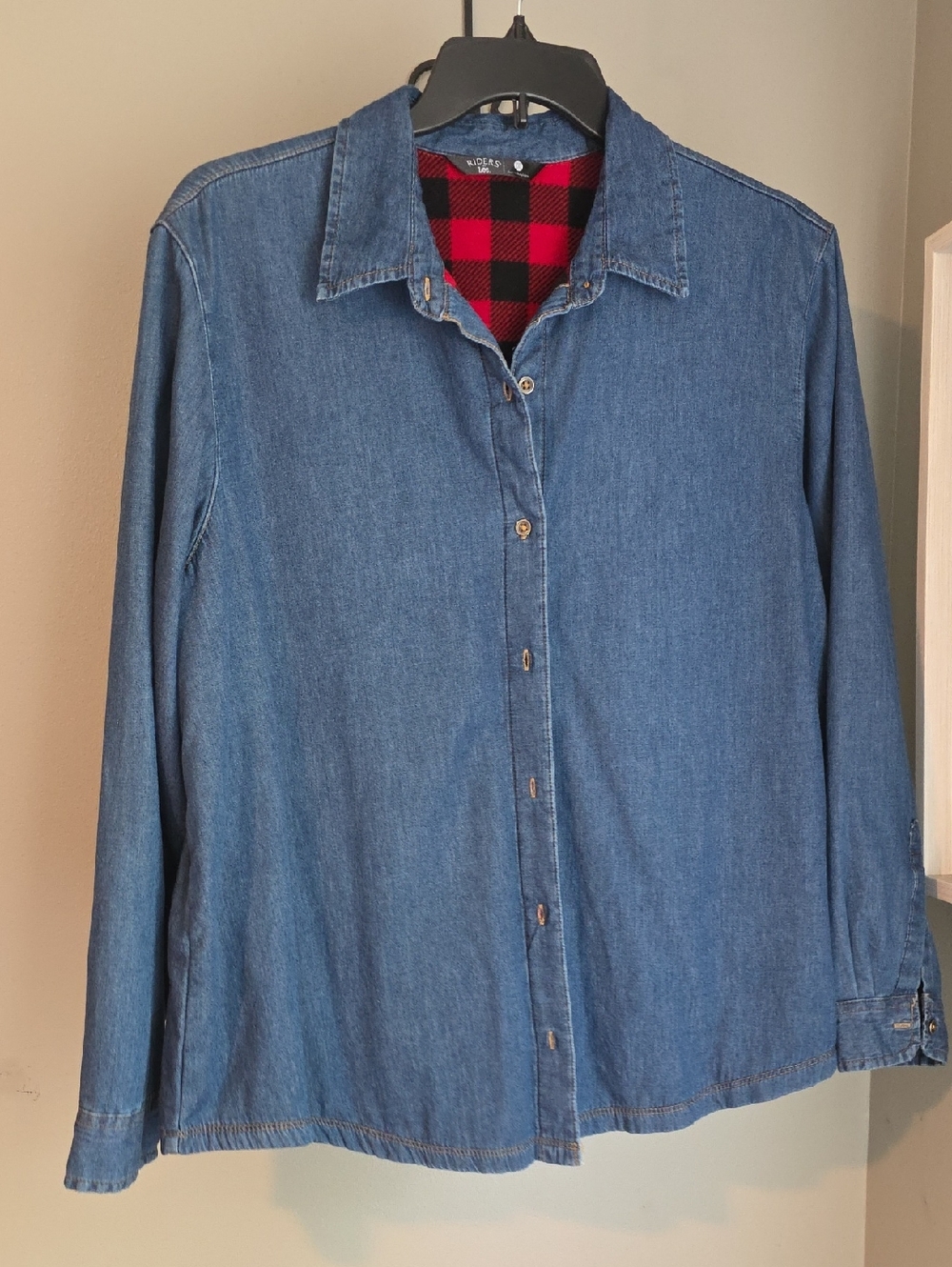 Riders by Lee Red and Black Buffalo Plaid Lined Denim Shirt Size XXL